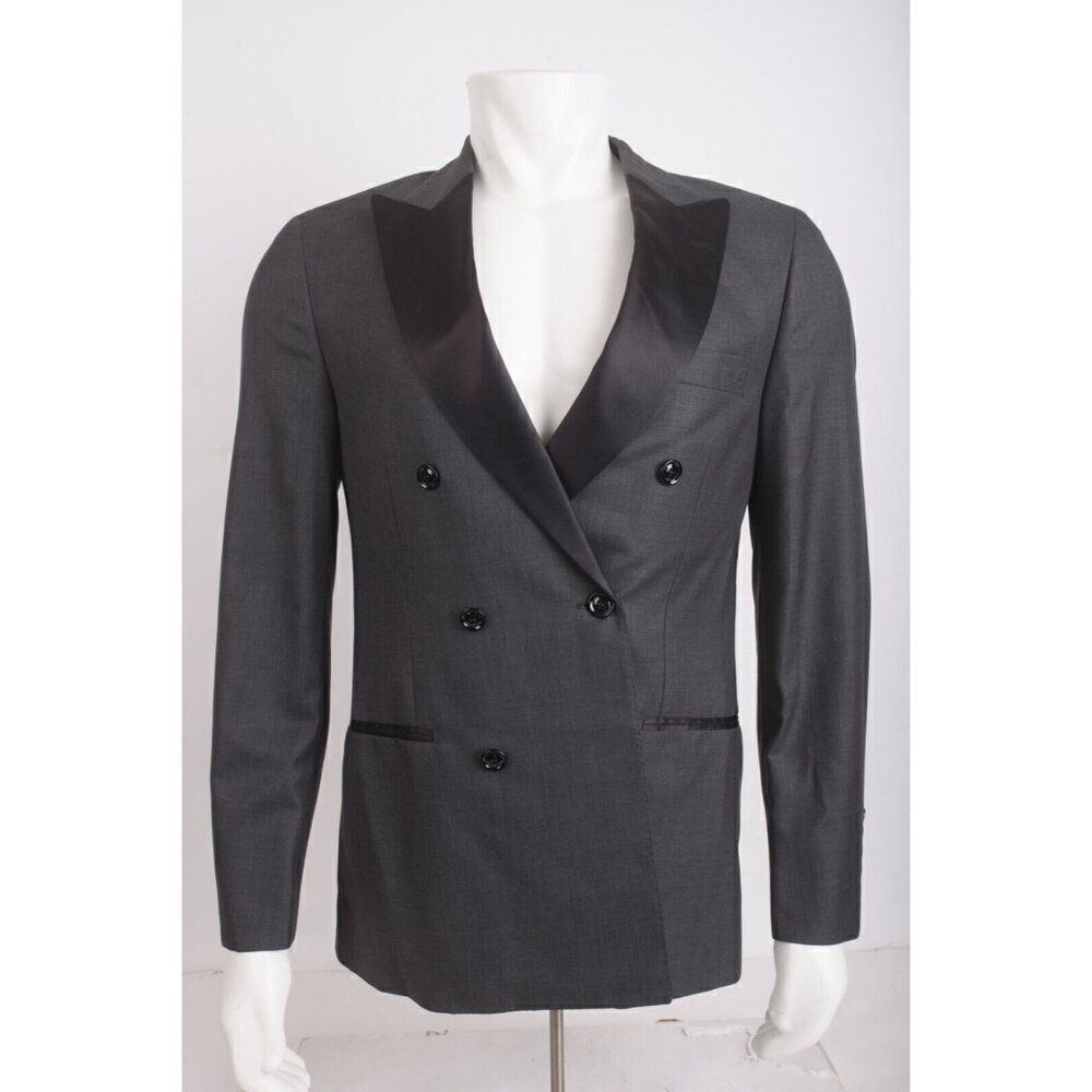 Brunello Cucinelli Tuxedo Jacket Blazer Satin Trim IT 48 US 36 Gray Black NWT